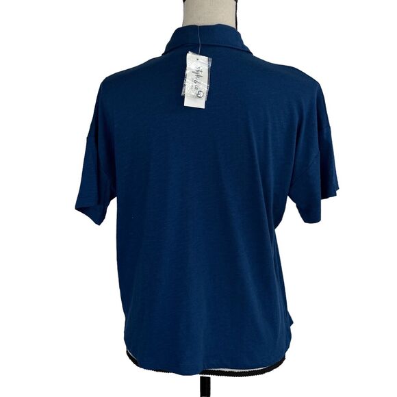 Style & Co Petite Medium Polo Top Short Sleeve Button Neck Lightweight Navy Blue - Picture 5 of 9